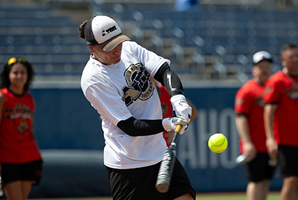 Army Sgt. Melina Wilkinson hits a home run in the home run derby competition at the start of the 2024 Armed Forces Men’s and Women’s Softball Championship hosted by USA Softball at the USA Softball National Hall of Fame Complex in Oklahoma City Aug 13, 2024. The 2024 Armed Forces Men’s and Women’s Softball Championship hosted by USA Softball at the USA Softball National Hall of Fame Complex from 13-19 August features Service members from the Army, Marine Corps, Navy, Air Force (with Space Force personnel) and Coast Guard. Teams will battle it out for gold. (DoD photo by EJ Hersom)